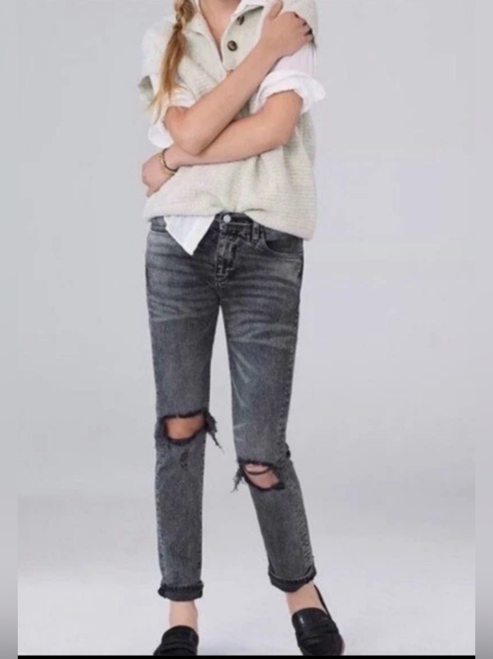 Anthropologie Pilcro Washed Gray Distressed Jeans Slim-fit Mid Rise